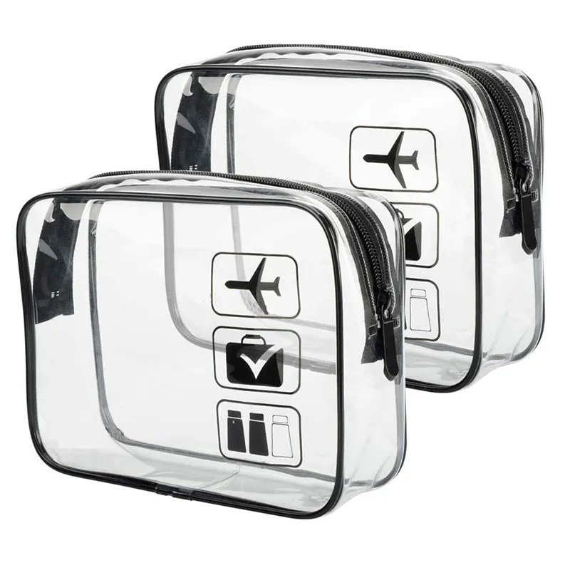 2pcs Clear Travel Toiletry Bag Quart Size Travel Bag Clear Airport Carry on  Liquid Bag Cosmetic Pouch Clear Shower Bag Transparent Toiletries Bag
