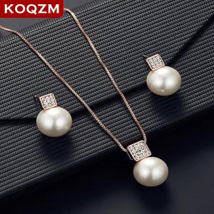 [COD] KOQZM KITCHEN 3Pcs Fashion Elegant Imitation Geometry Necklace Earrings For Women Bride Wedding Party Jewelry Set Gifts