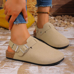 Free Shipping Plus-Size Thick-Soled Closed-Toe Mule-Style Sandals Perfect For Autumn Wear Featuring A Metal Buckle And A Slip-On Design For Casual Comfort