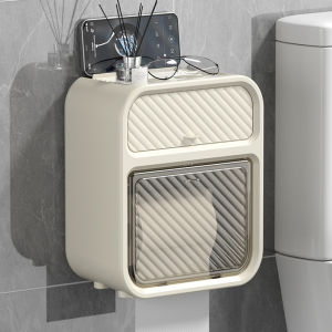 Wallmounted light luxury doublelayer storage rack tissue box punchfree bathroom toilet paper box