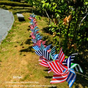 ADREE 10pcs Plastic 6 Leaves Pinwheels Colorful Handmade Suspension Windmill Striped Circular Wire Rope Windmill Yard and Garden