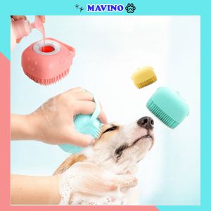 [Hoàn Tiền 10%] Bàn chải tắm silicon cho chó mèo thú cưng có thể đựng sữa tắm tiện lợi