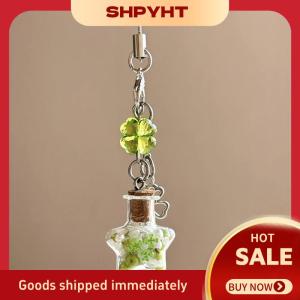 SHPYHT Quyến rũ thời trang may mắn bốn lá clovers có nhu cầu chai đính cườm điện thoại Mặt dây chuyền thời trang trang trí điện thoại di động Keyring Dây Đeo Dây buộc