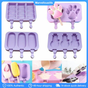 Silicone Ice Cream Mold with Lid 3 Grids Rabbit/Oval Popsicle Ice Pop Maker Mould Kitchen Accessories