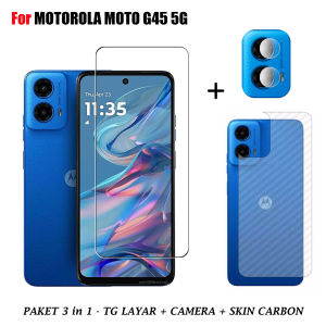 Paket 3IN1 For Motorola Moto G45 5G Screen Guard Free Tempered Glass Camera & Garskin Carbon Anti Jamur- HOHA CASE