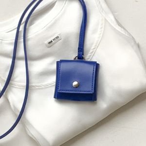 CRNGW Portable Hanging Neck Headphone Bag Square PU Leather Lanyard Lipstick Bag Money Bag Multifunctional Small Coin Purse Women