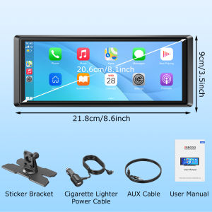 ESSGOO 8.1" Portable Carplay Multimedia Player Touch Screen Wireless Apple Carplay & Android Auto Mirror Link Support Bluetooth AUX FM Online Navigation Reversing Image Car Radio