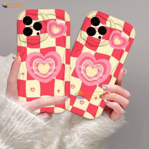 (Lokal Ready) Casesummer Casing hp iPhone 11 12 14 13 12 Pro Max XR 7Plus iPhone 15 Pro Max X XS Max 6s 7 8 6 Plus SE 2020 Checkerboard Love Heart Wavy Curved Edge Lattice Case