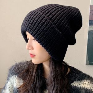 PTK52 Casual Fashion Warm Elastic Solid Color Korean Style Beanies Women Hat Knitted Hat