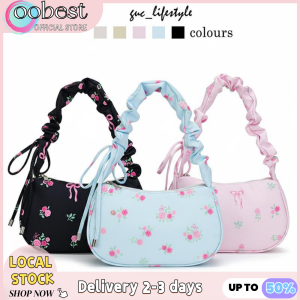 oobest 【Delivery 2-3 days】2pcs Floral Print Cute Shoulder Bag Korean Style New Vintage Crushed Texture Top Handle Bag for Women Casual Daily