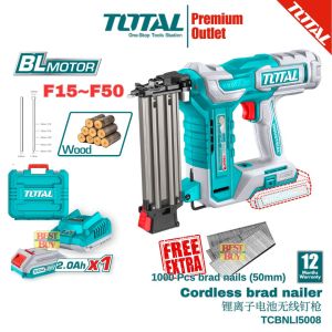 TOTAL Tools P20s 20V Brushless motor Cordless brad nailer F15 ~ F50  - TCBNLI5008