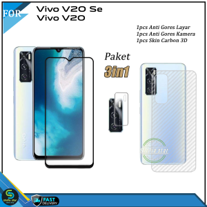 PAKET 3IN1 Tempered Glass Warna VIVO V20 SE V20 Anti Gores Kaca Full Layar Premium Quality
