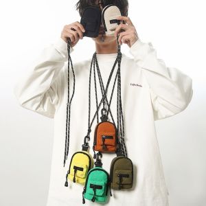 YOCKY Korean Style Hanging Neck Coin Purse Nylon Multifunction Lanyard Shoulder Bag Portable Hip Hop Lipstick Earphone Bag Men
