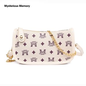 JNK #M003 PU Leather Baguette Sling Bag Lock Design Practical Storage (White Brown Coffee)
