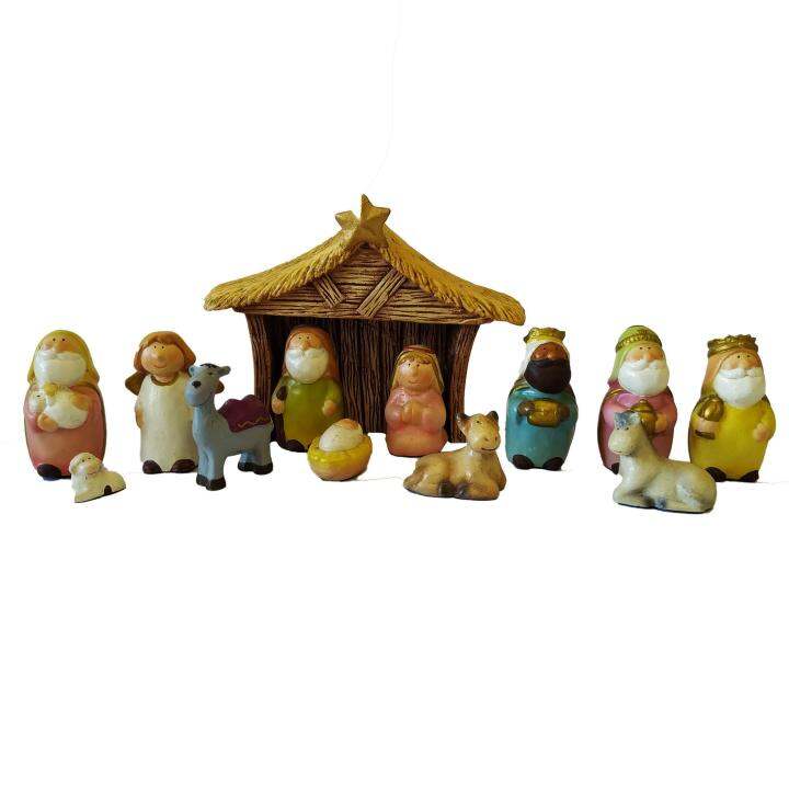 Fat Nativity (7.5 cm) Set of 12 Belen with Manger / House - Jesus, Mary ...