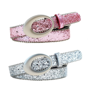 Womens Glitter Rhinestones Studded PU Belt Adjustable Waistband For Jeans Casual Party Wear
