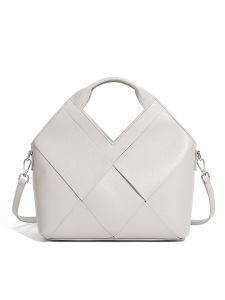 YIMO Top Layer Genuine Leather Woven Handbag Inverted Triangle Design Fashion Soft Leather Handbag Crossbody Bag for Women