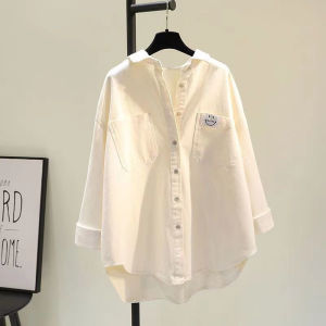 AB [ready stock] Elegant White Button-Down Long Sleeve Shirt Collar Blouse for Women