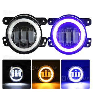 2PCS Foglamp Daymaker 4 Inch Mobil Universal /Foglamp Led Projector /Lampu LED Foglamp Daymaker /Fog Lamp Angel Aye 3 Lensa Full Ring 3 Warna Putih Kuning Biru