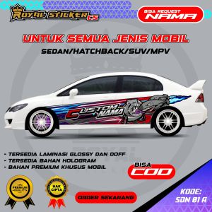 SDN 01-STIKER DECAL MOBIL KIJANG YARIS ERTIGA XPANDER XENIA AGYA SIGRA BRIO GRATIS CUSTOM NAMA