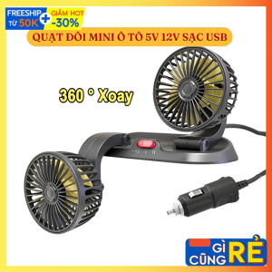 Quạt mini ô tô xoay 360 độ quạt xe tải cắm đầu cắm tẩu 24v