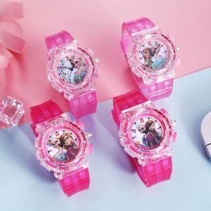 HOUMENG Colorful Flash Lights Girls Boy Toy Gift Student Clock Easy Read Luminous Watch Frozen Princess Watch Quartz Wristwatches Childrens Watch