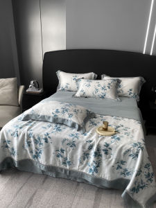 Bộ chăn ga gối cao cấp 100%Tencel 100s Digital Print Bộ 5 món chăn chần hè 2023 phối ren siêu mềm mát mịn