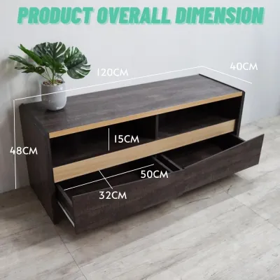 Furniture Direct VICKY 120cm 2 Drawers TV Cabinet-Oak+Ivory