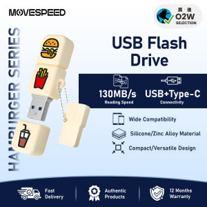 MOVESPEED 128GB Hamburger USB Flash Drive – Cute Memory Stick Dual Interface One-Click Backup 130MB/s Transfer Speed  External Storage U Disk