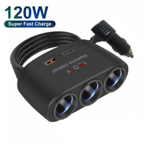 JBMBHC 3 in 1 Car Charger Dual USB PD Socket 120W Car Ci-garette Lighter Splitter 12V 24V Fast Charger Plug Phone Power Adapter for Car
