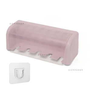 OHHDEER 5 Slots Toothbrush Holder with Cover Bathroom Wall Mounted Self Adhesive Toothbrush Storage Rack