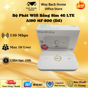 Bộ Phát Wifi Di Động Từ Sim 4G A190-MF800 - Bộ Phát Tốc Độ Cao 150Mbps Kết Nối Cùng Lúc 10 Thiết Bị Pin Dung Lượng Cao 1500mAh Cho Thời Gian Sử Dụng Liên Tục 8h Đèn Led Hiển Thị Trực Quan Tình Trạng Sóng - Hàng Chính Hãng BH 12T