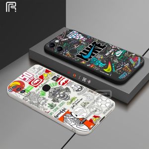 Casing hp Vivo IQOO Z7X V27e V25 V25e V19 V9 V21 V20 V23e Y85 S1 S1 Pro Graffiti merek retro trendy lucu kasus telepon silikon tepi lurus Softcase