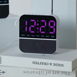LED Light Radio Digital Table Alarm Clock Dimmable Bedside Desk Lamp Rechargeable With Clock Time Display Bedroom DecorationFast shipping