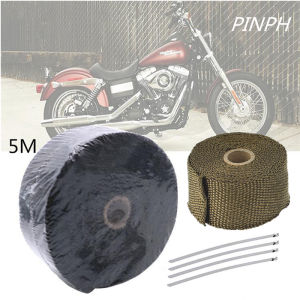 Pinph Motorcycle 5M  Thermal Wrap Insulating Exhaust Muffler with 4Pcs Stainless Ties (Black/Brown )