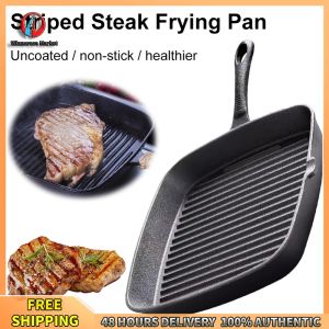 Winnereco Classic Cast Iron Steak Pan Non-coated Heavy Duty Black Frying Pan for Grilling and Searing