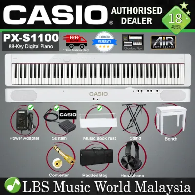 Casio PX-S1100 88 Key Digital Piano Keyboard Portable Package With Bluetooth - White (PX S1100 PXS1100)