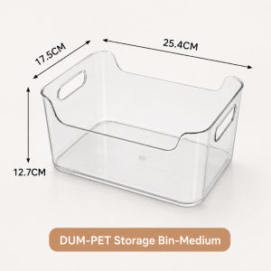 DUM Clear PET Storage Bin Organizer Transparent Basket for Bathroom Kitchen Pantry Drawer Shelf