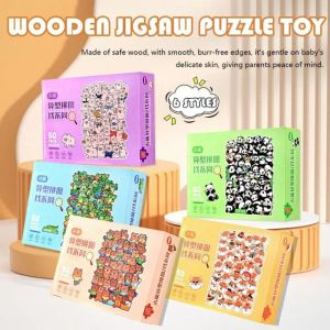 EQUOMT Irregular Shaped Animal Cat Jigsaw Puzzles Wooden Panda Animal Shape Puzzles Table Games Pig Cartoon Shape Puzzles Desk Decoration