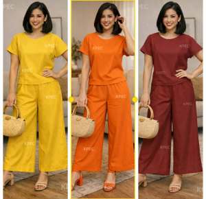 BB Chic Casual Cotton-Blend Womens Tracksuit Sets - Round Neck Top & Wide-Leg Pants in Pastel Colors