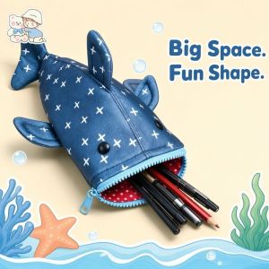 Shark Pencil Case Large Capacity Canvas Stationery Storage Bag Cute Cartoon School Supplies