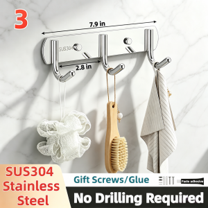 Hook Wal Adhesive Hanging Coat Hook For Bathroom Stainless No Drill Kitchen Balcony Door Hanger