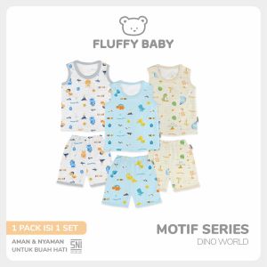FLUFFY Setelan Kutung Celana 3/4 Bis Dino World (Isi 3Pasang) SKD3SB DWB SML