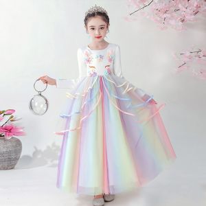 Anak -anak Gadis Unicorn Gaun Renda Busur Ball Bola Gown Putri Pesta Bithday Gaun Lengan Panjang Hadiah