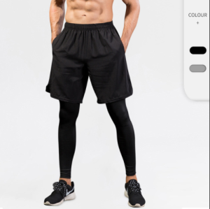 Luoke Mens Sports Trousers Double-layer Solid Color Professional Running Training Quick-drying Pants