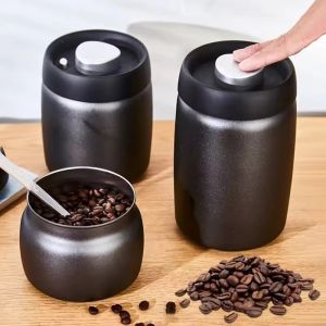 SZXBOGS 400 800 1200ml Coffee Beans Vacuum Sealed Jug Large Capacity Stainless Steel Coffee Vacuum Canister Durable Keep Fresh Food Storage Container Kitchen