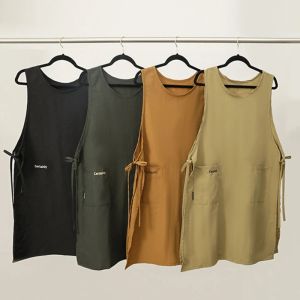 OPEAREY สไตล์ญี่ปุ่นแบบ เสื้อกั๊กตัวยาว อเนกประสงค์อเนกประสงค์ ต่อต้านสกปรก เครื่องแบบบ้านกาแฟ แฟชั่นสำหรับผู้หญิง กันน้ำกันน้ำได้ ผ้ากันเปื้อนเสริมสวยเล็บ