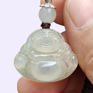 Newly Listed - SG Local Seller Crafted as Milo Buddha Pendant on Natural Type A Jadeite Jade certificate weighs 3.35 grams measurement 19.2 * 22.9 * 5.8 mm (pendant367)