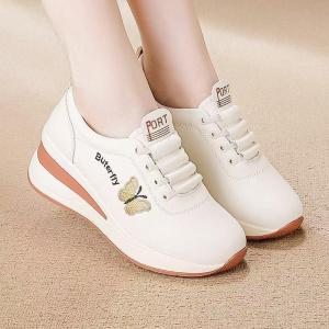 Free Shipping 2026 Spring/Autumn New Collection: WomenS Soft Leather Butterfly Embroidered Sneakers With Thick Soles Designed For Petite Women With Hidden Heels