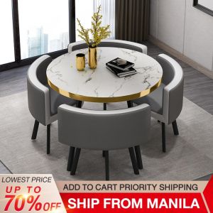 SAINTVILLA 80CM + four stools dining table set small round table reception table family dining table